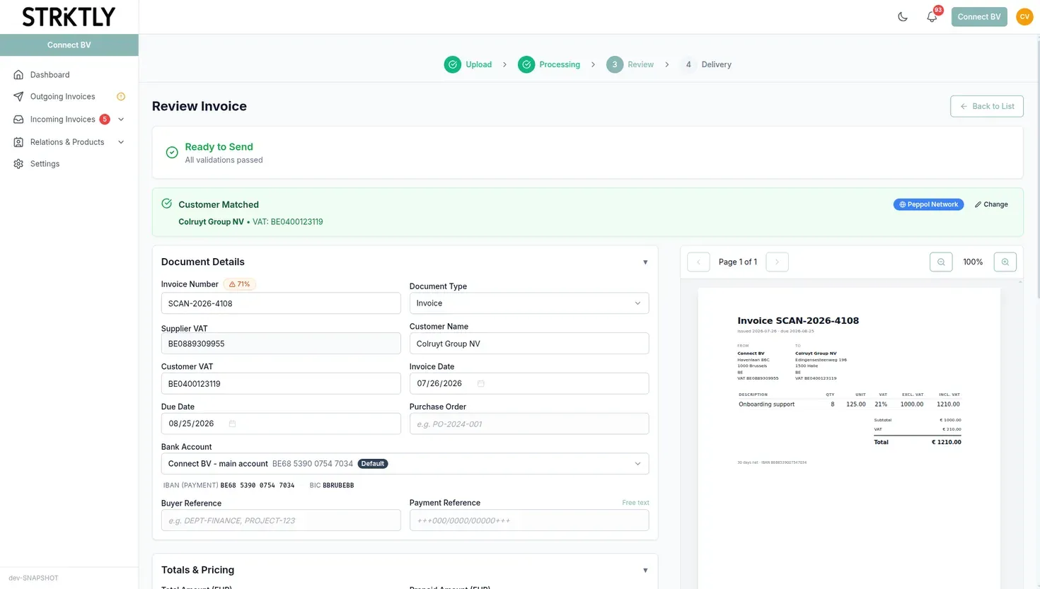 Reviewing an incoming invoice in Flow